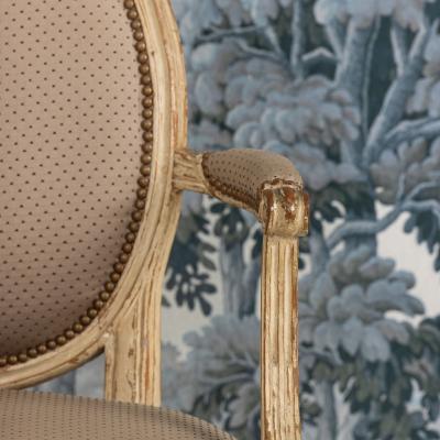 Pair 18th c French Louis XVI Fauteuils in Original Paint Signed