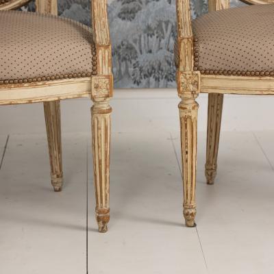 Pair 18th c French Louis XVI Fauteuils in Original Paint Signed