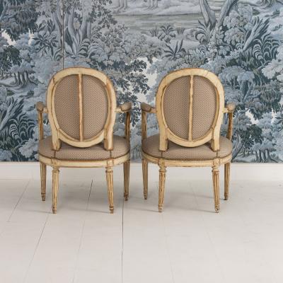 Pair 18th c French Louis XVI Fauteuils in Original Paint Signed