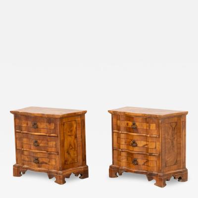 Pair 1930s walnut elm serpentine commodes