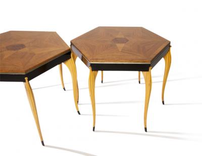 Pair 1940 s Swedish Side Tables with Inlaid Rosewood Parquet Top
