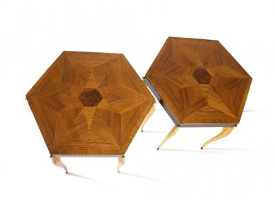 Pair 1940 s Swedish Side Tables with Inlaid Rosewood Parquet Top
