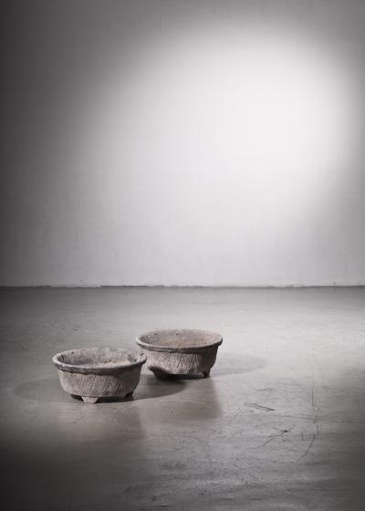 Pair 1950s French Stone Outdoor Garden Pots Planters