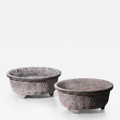 Pair 1950s French Stone Outdoor Garden Pots Planters