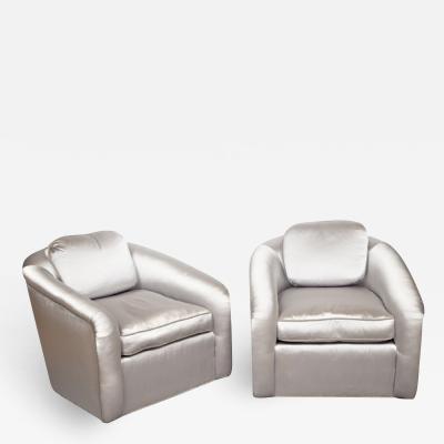 Pair 1950s Silk Upholstered Lounge Chairs