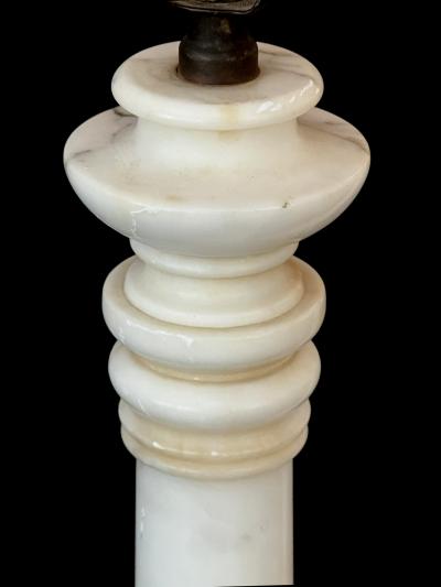 Pair 1950s White Marble Columnar Lamps in the Neoclassical Taste