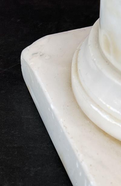 Pair 1950s White Marble Columnar Lamps in the Neoclassical Taste