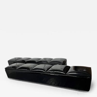 Pair 1960s Long Black Vinyl Benches