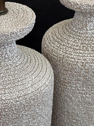 Pair 1960s Urn form Textured Pottery Lamps