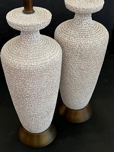 Pair 1960s Urn form Textured Pottery Lamps