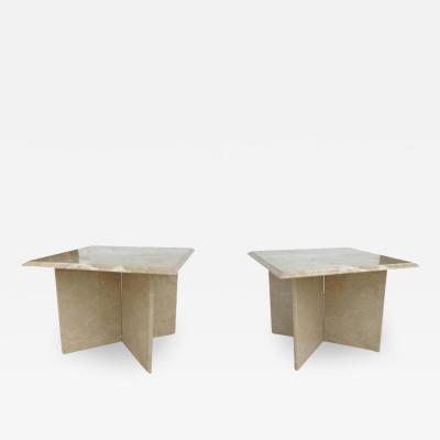 Pair 1970s Italian Travertine Pedestal Side Tables