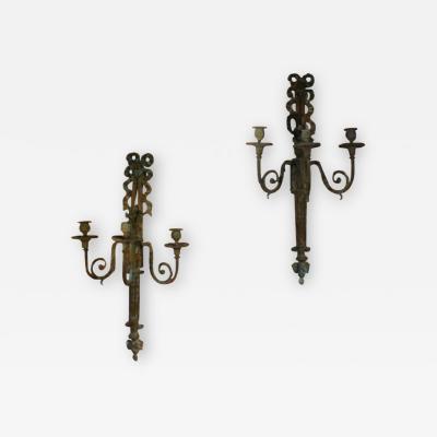 Pair 19th C Louis XVI Style Bronze 3 Lite Sconces