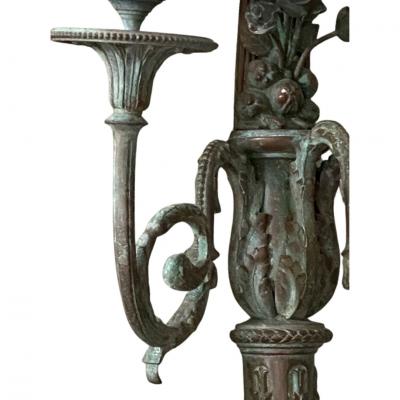 Pair 19th C Louis XVI Style Bronze 3 Lite Sconces