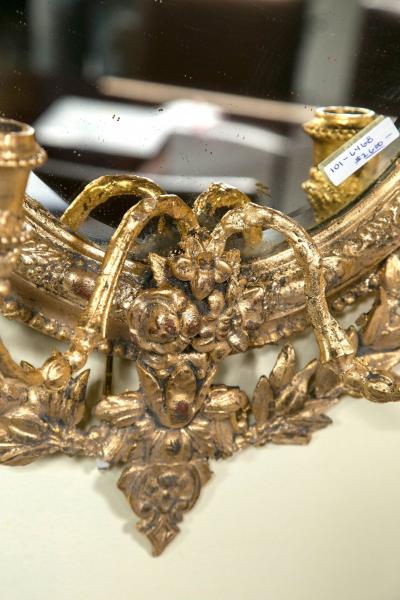 Pair 19th C Mirror Oval Sconces Giltwood Design With Two Candle On Each Mirror