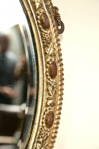 Pair 19th C Mirror Oval Sconces Giltwood Design With Two Candle On Each Mirror