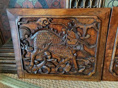 Pair 19th Century Chinese Carved Hardwood Plaques
