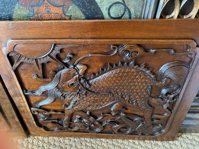 Pair 19th Century Chinese Carved Hardwood Plaques