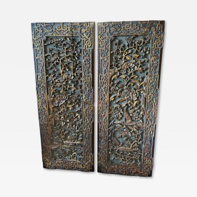 Pair 19th Century Chinese Highly Carved Panels