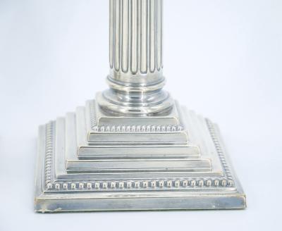 Pair 19th Century English Silverplate Neoclassical Column Form Candlesticks