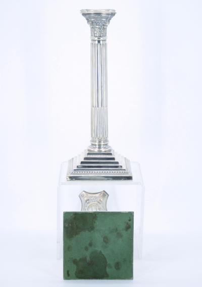 Pair 19th Century English Silverplate Neoclassical Column Form Candlesticks