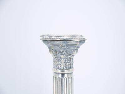 Pair 19th Century English Silverplate Neoclassical Column Form Candlesticks