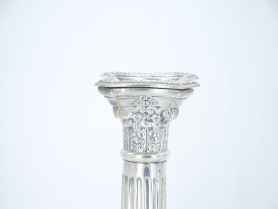 Pair 19th Century English Silverplate Neoclassical Column Form Candlesticks