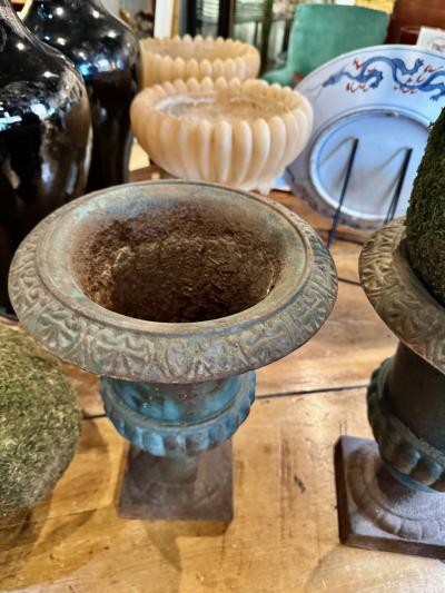 Pair 19th Century French Cast Iron Urns