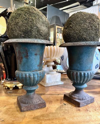 Pair 19th Century French Cast Iron Urns