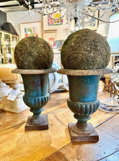 Pair 19th Century French Cast Iron Urns