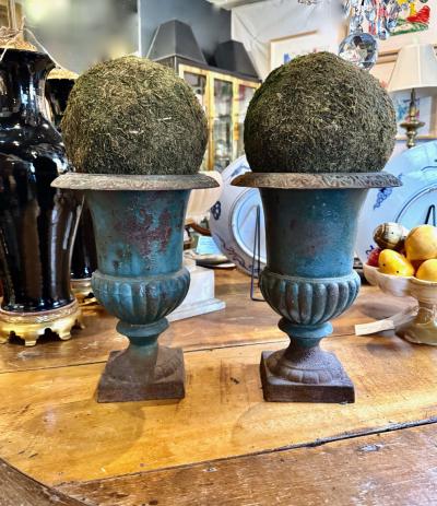 Pair 19th Century French Cast Iron Urns