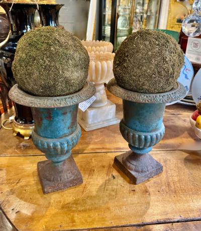 Pair 19th Century French Cast Iron Urns