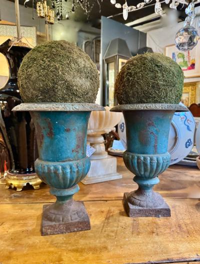 Pair 19th Century French Cast Iron Urns