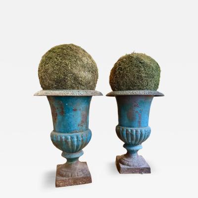 Pair 19th Century French Cast Iron Urns