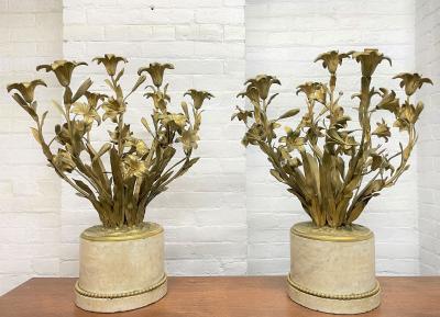 Pair 19th Century French Dore Bronze and Marble Candelabras