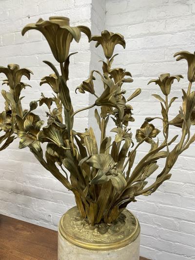 Pair 19th Century French Dore Bronze and Marble Candelabras