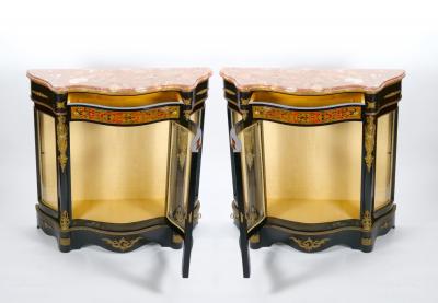 Pair 19th Century French Napoleon III Boulle Marquetry Ebonized Side Cabinets