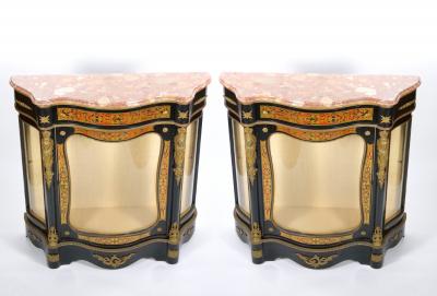 Pair 19th Century French Napoleon III Boulle Marquetry Ebonized Side Cabinets