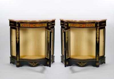Pair 19th Century French Napoleon III Boulle Marquetry Ebonized Side Cabinets