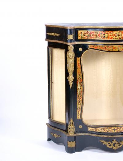 Pair 19th Century French Napoleon III Boulle Marquetry Ebonized Side Cabinets
