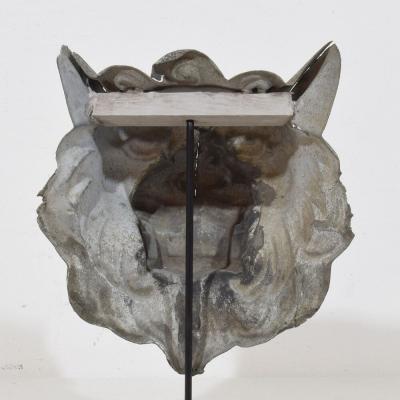 Pair 19th Century French Zinc Mythical Lion Wolf Head Fragments
