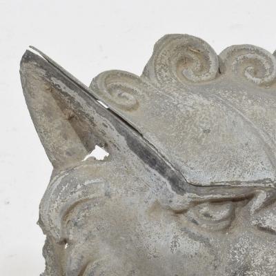 Pair 19th Century French Zinc Mythical Lion Wolf Head Fragments