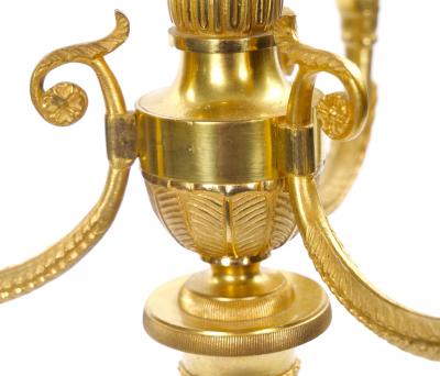 Pair 19th Century Italian Gilt Bronze Four Light Candelabra Engraved Details