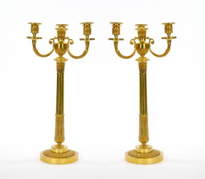 Pair 19th Century Italian Gilt Bronze Four Light Candelabra Engraved Details