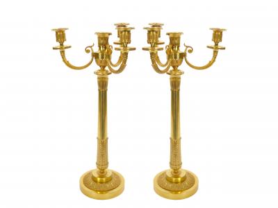 Pair 19th Century Italian Gilt Bronze Four Light Candelabra Engraved Details