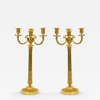 Pair 19th Century Italian Gilt Bronze Four Light Candelabra Engraved Details