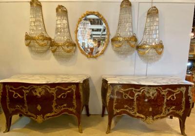 Pair 19th Century King and Queen Compatible Marble Top Commodes or Chest