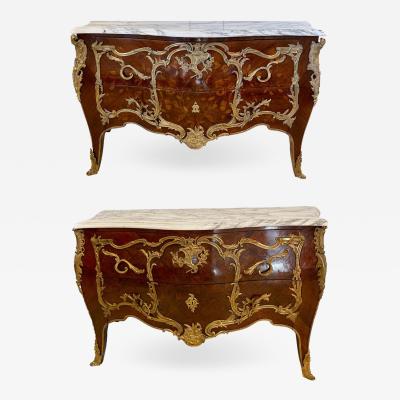Pair 19th Century King and Queen Compatible Marble Top Commodes or Chest