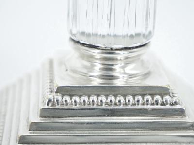 Pair 19th Century Portuguese Silverplated and Glass Column Form Candlesticks