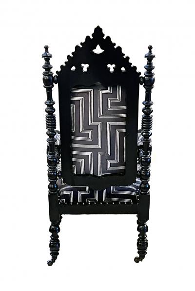 Pair 19th Century Victorian Gothic Revival Turned Carved Ebonized Armchairs