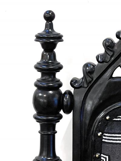 Pair 19th Century Victorian Gothic Revival Turned Carved Ebonized Armchairs